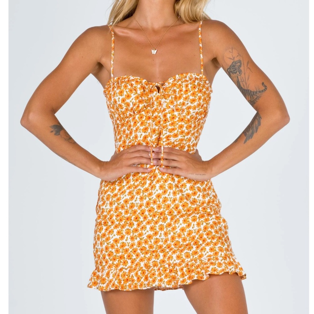 Orange flower mini dress